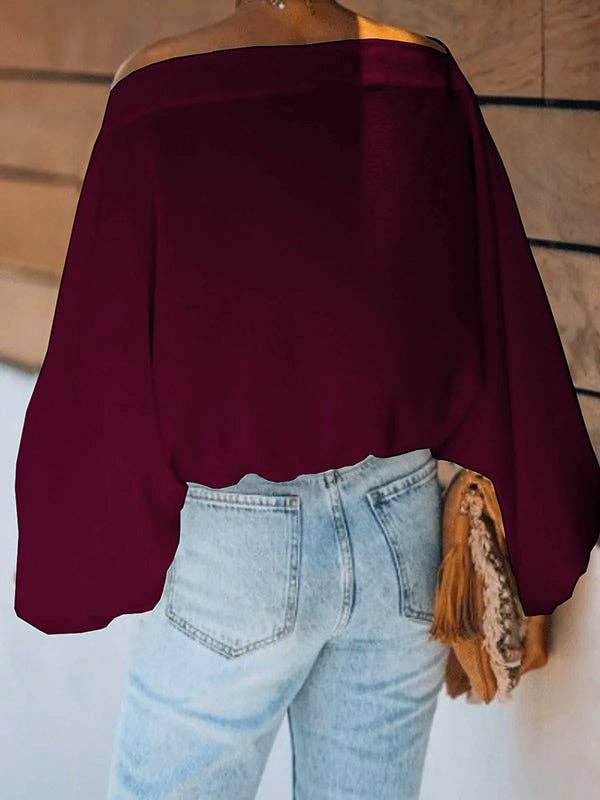 Simple Loose, Off the Shoulder Puff Sleeves T-Shirt