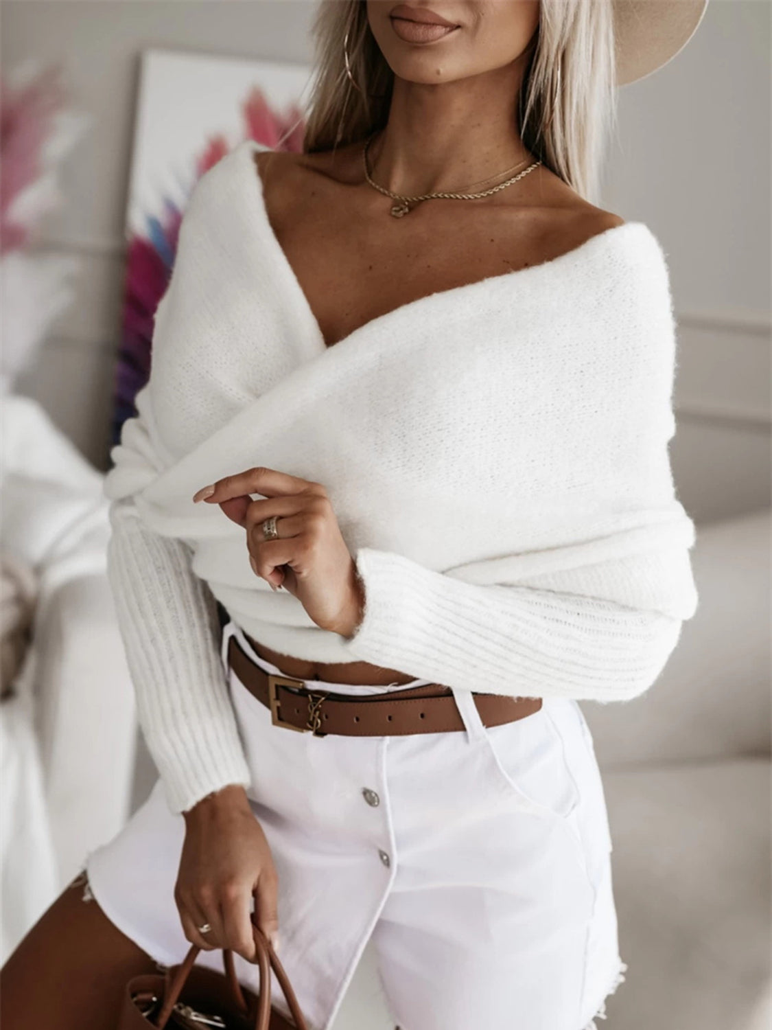 Cropped Long Sleeve Knit Sweater