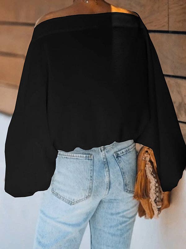 Simple Loose, Off the Shoulder Puff Sleeves T-Shirt