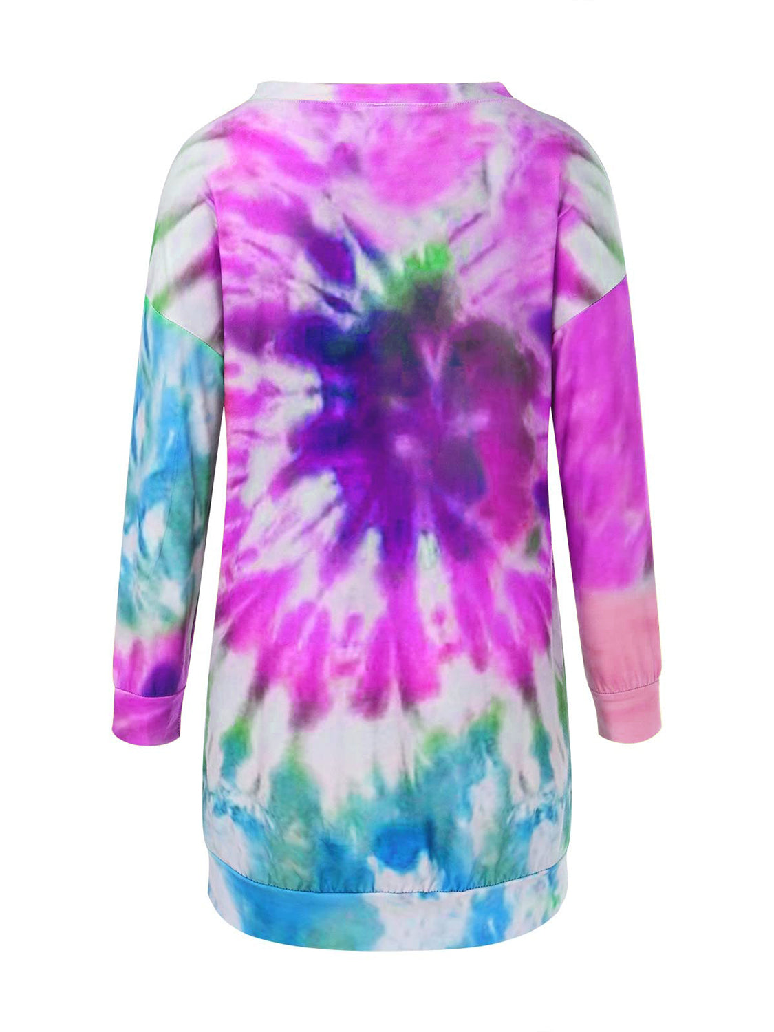 Colorful Tie-Dye Long Sleeve Dress with Round Neck