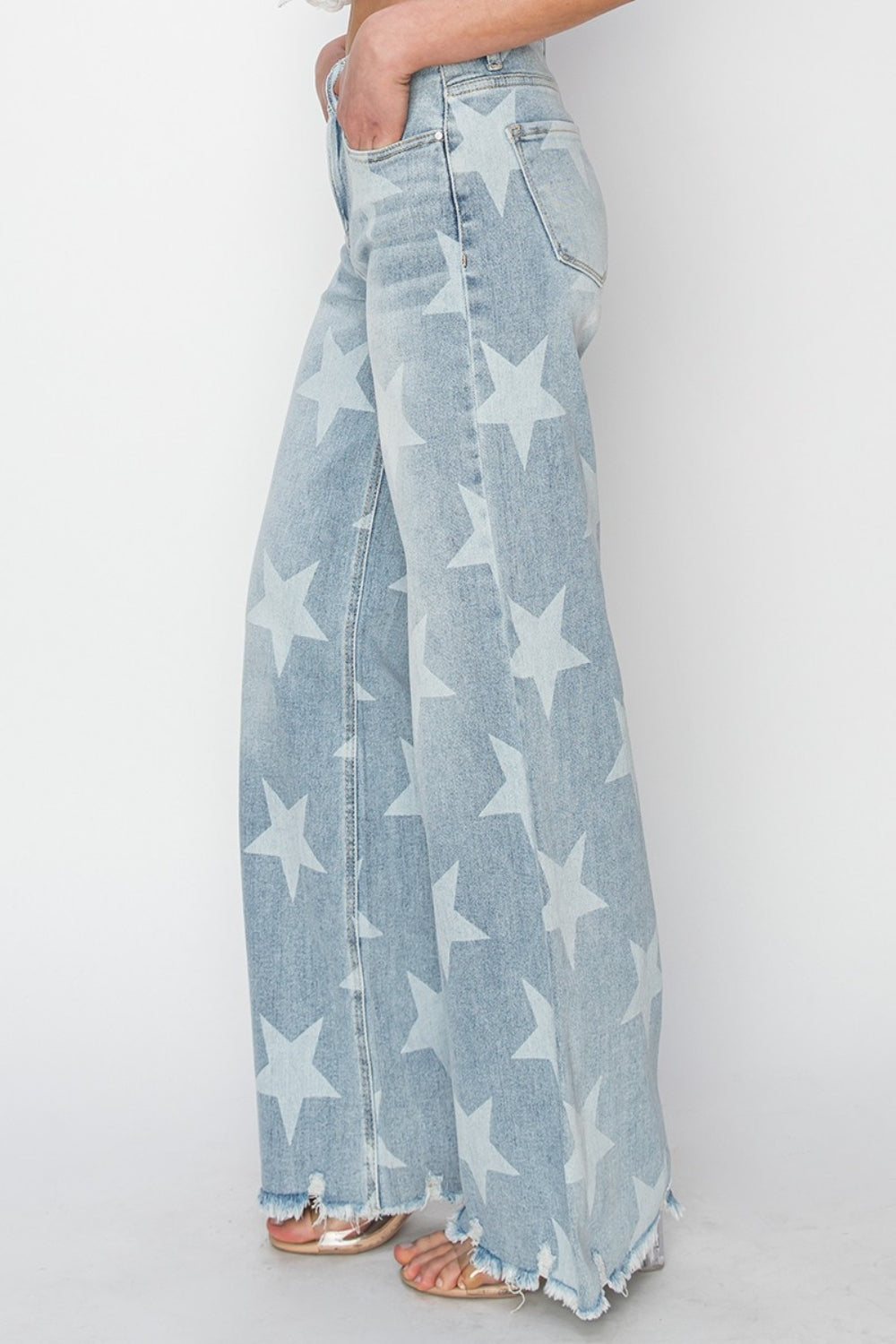 Raw Hem Star Wide Leg Jeans