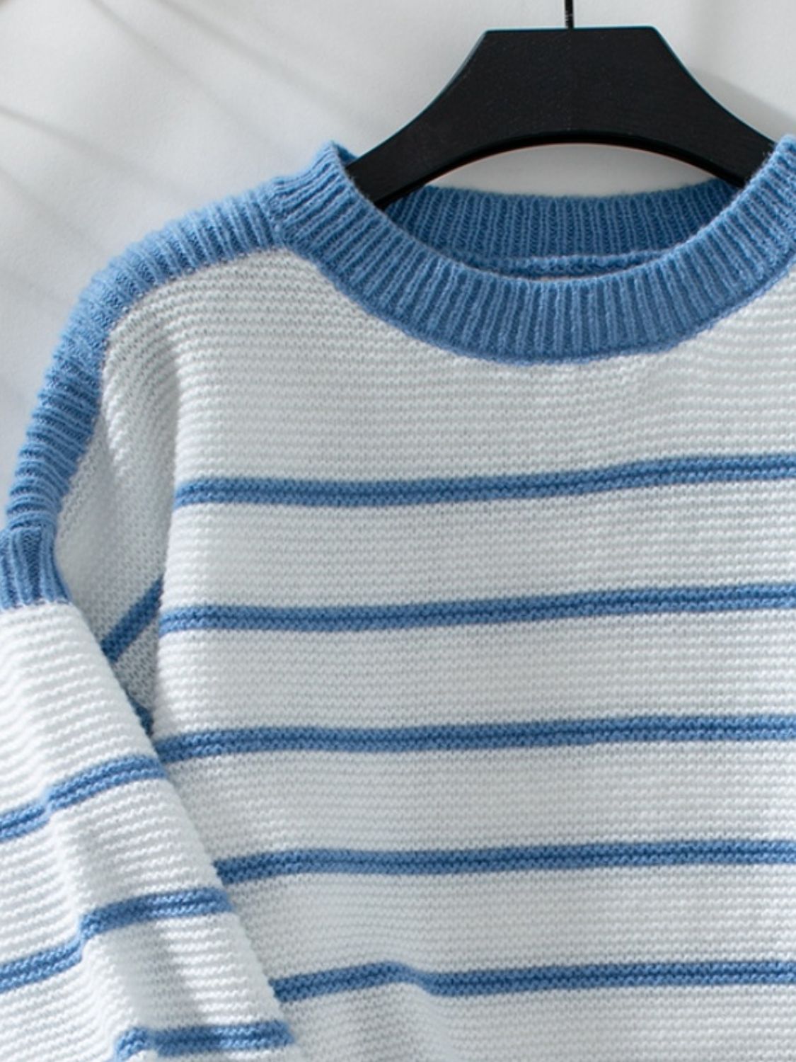 Striped Long Sleeve Sweater with Round Neck