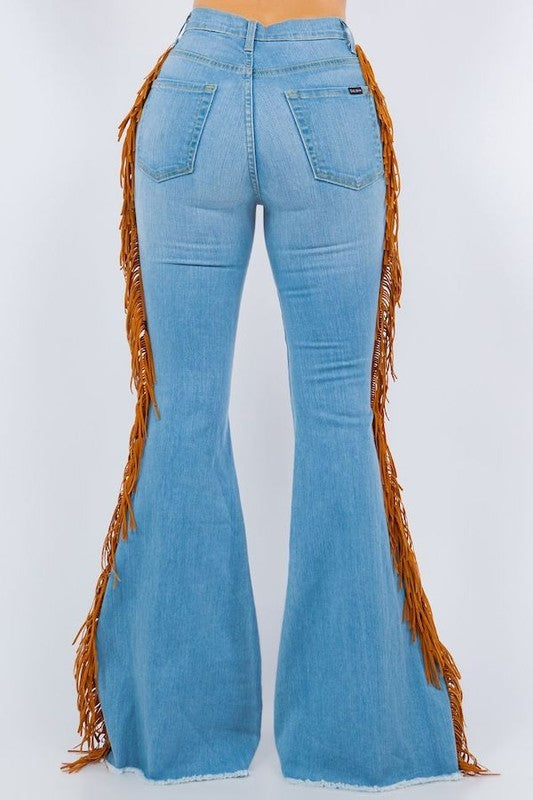 Fringe Bell Bottom Jean in Light Denim-32"Inseam