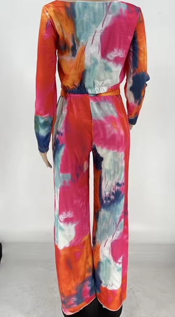 Shoulder-Baring Two-Piece Tie-Dye Set