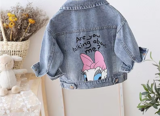 Girls' Denim Jacket with Daisy Cartoon Design