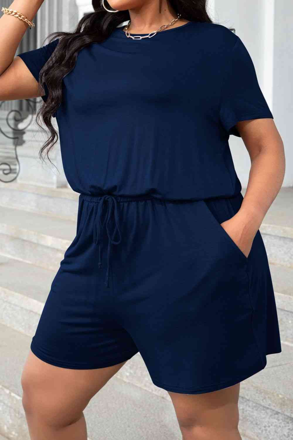 Drawstring Waist Romper with Pockets