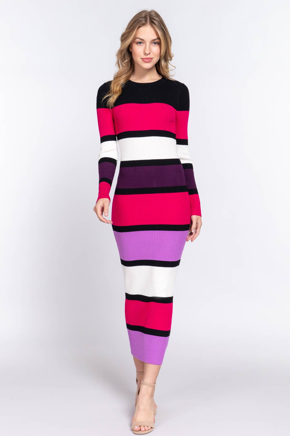 Cozy Color Block Sweater Dress with Long Sleeves