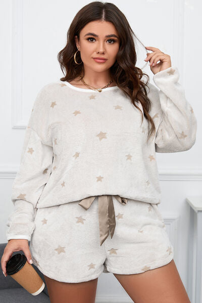 Curvy Girl -  Star Dropped Shoulder Top and Shorts Lounge Set