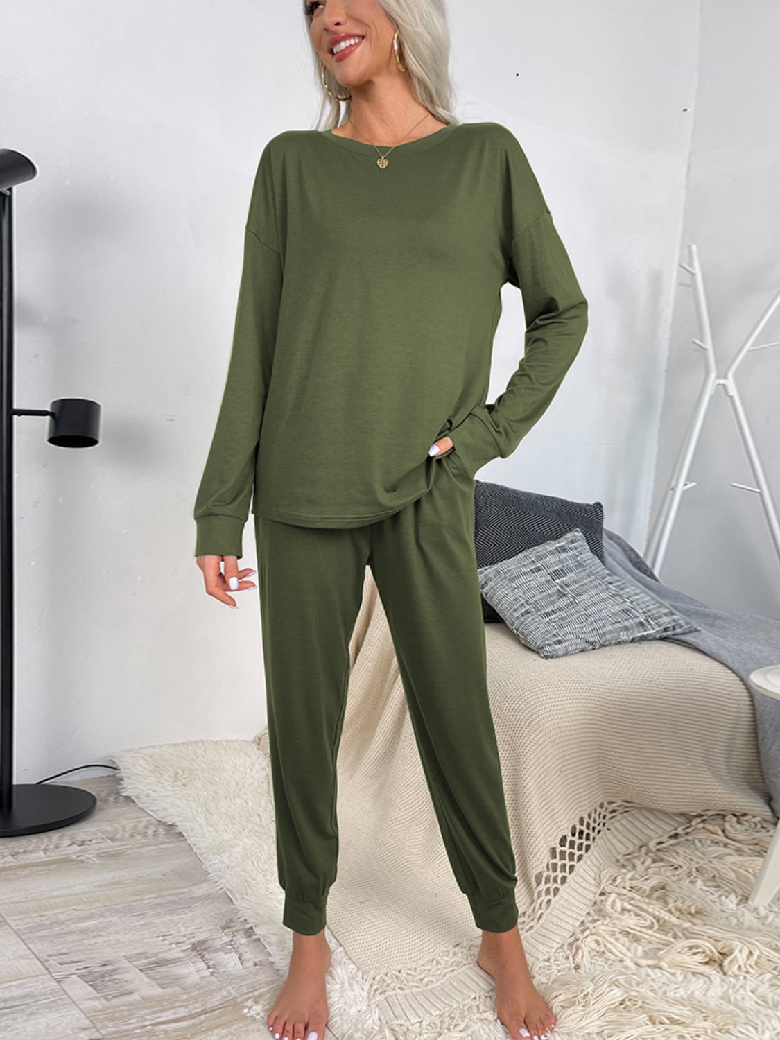 Casual Round Neck Top & Drawstring Pants Set