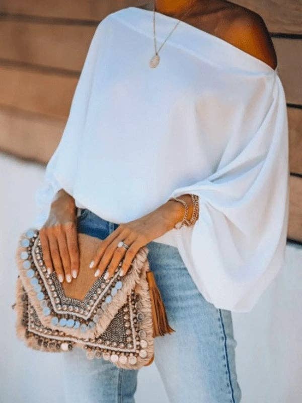 Simple Loose, Off the Shoulder Puff Sleeves T-Shirt