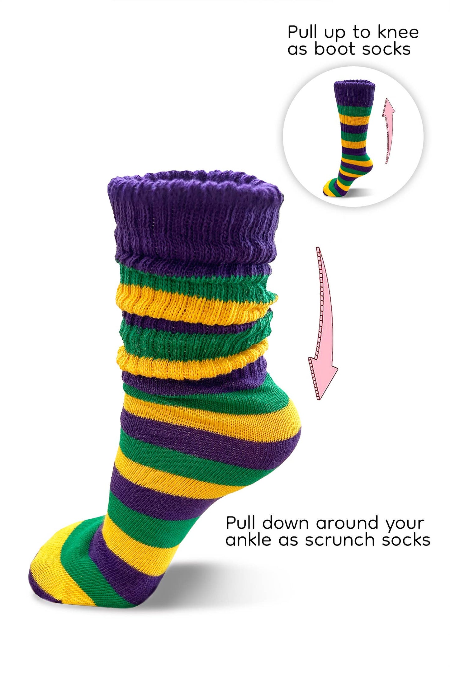 Mardi Gras Socks Slouchy Socks / Boot Socks