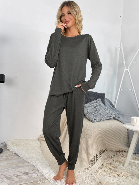 Casual Round Neck Top & Drawstring Pants Set