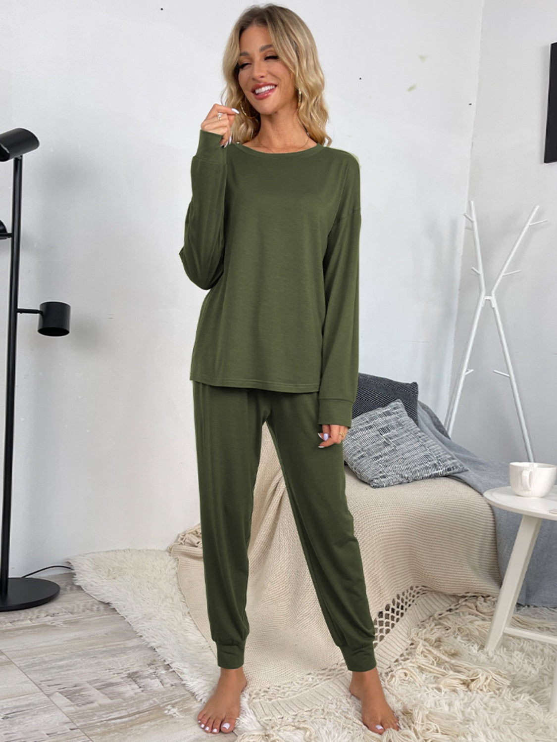 Casual Round Neck Top & Drawstring Pants Set