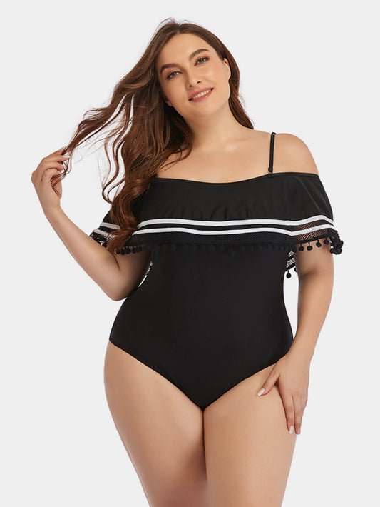 Striped Cold-Shoulder One-Piece Swimsuit