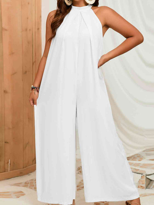 Jasmine -  Sleeveless Halter Neck Wide Leg Jumpsuit